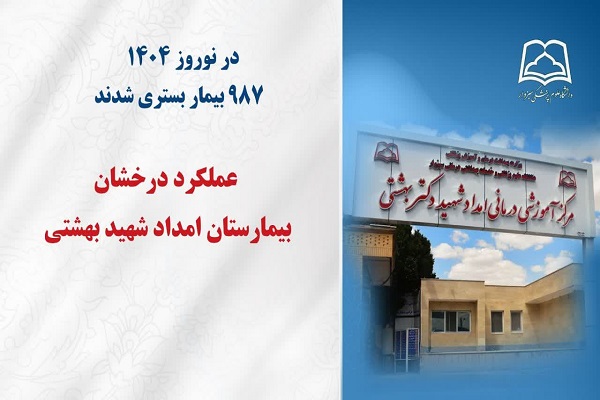عملکرد درخشان بیمارستان امداد شهید بهشتی در نوروز ۱۴۰۴ / ۹۸۷ بیمار بستری شدند عملکرد درخشان بیمارستان امداد شهید بهشتی در نوروز ۱۴۰۴ / ۹۸۷ بیمار بستری شدند